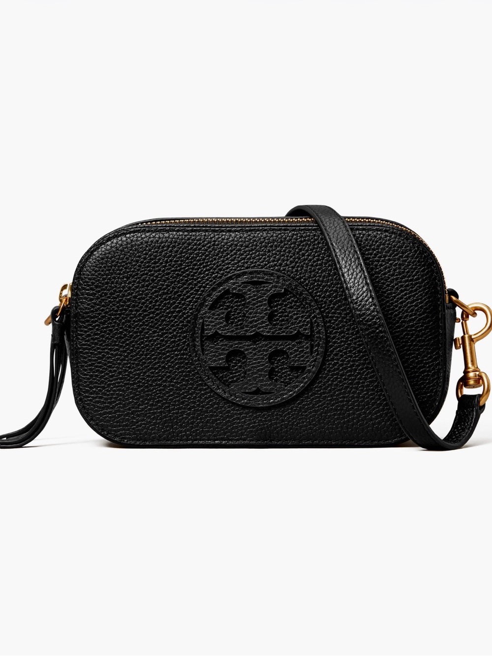 Tory Burch Black Pebbled Leather Logo Crossbody